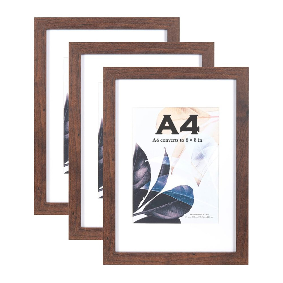 Walnut Wooden Picture Frame A4 With Mount,Set Of 3,A4 Frame,A4 Picture Frame,Freestanding And Wall Mountable 5051222771785