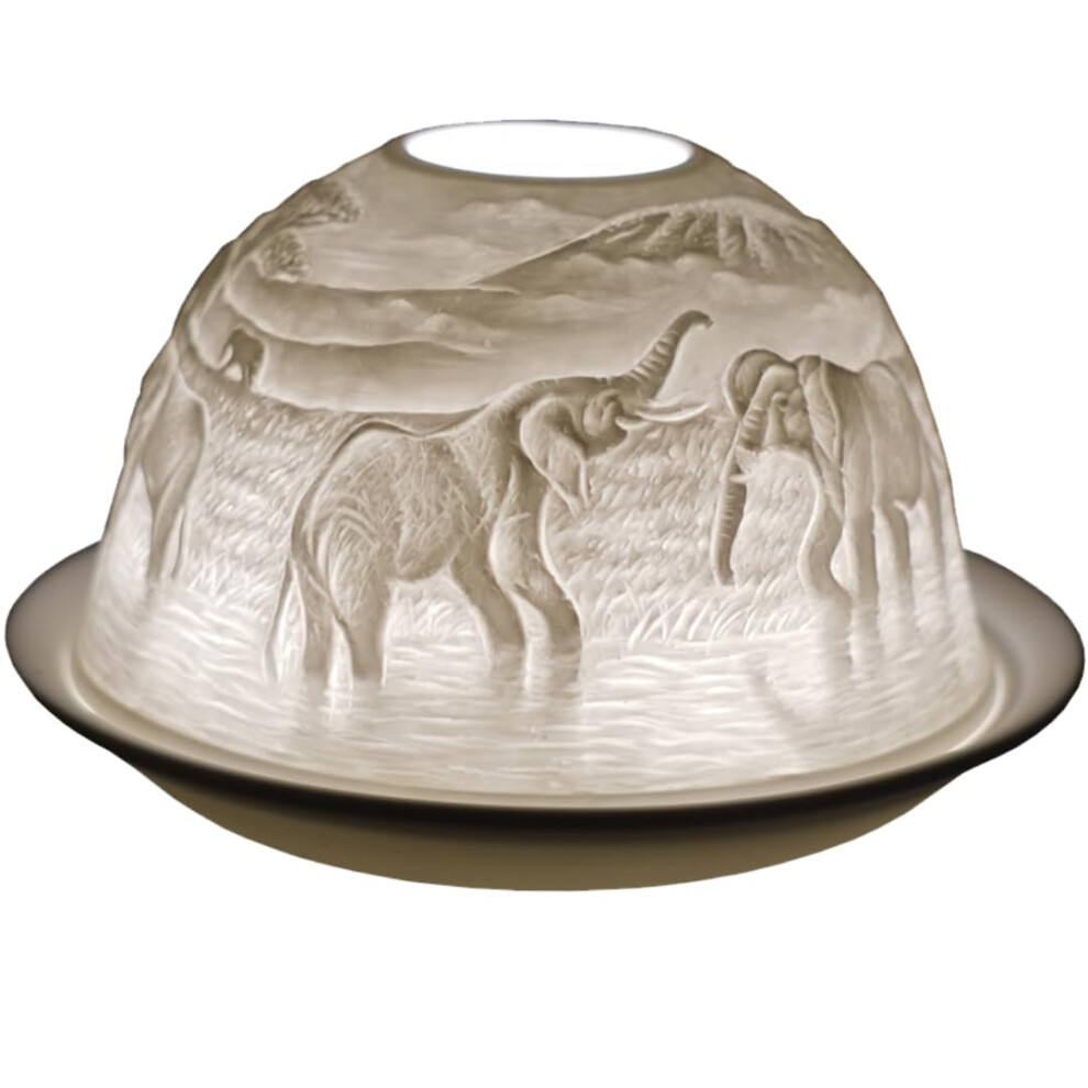 Cello Porcelain Tealight Holder Dome, Elephant Design - 3D Image Projecting Candle Holder - Stocking Fillers For Women