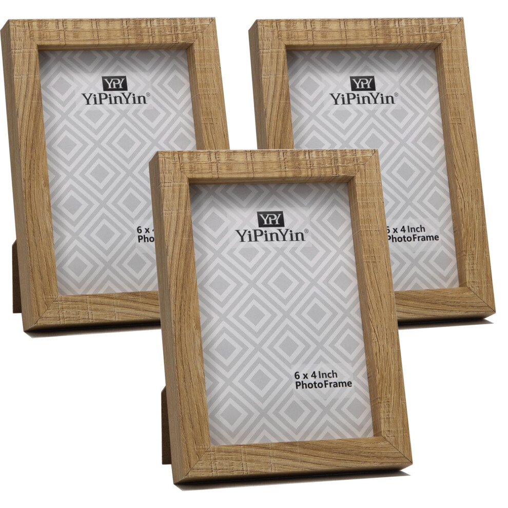 Natural Wood Effect 4X6 Inch Photo Frame Set Of 3,Boxed Garllery 6X4 Picture Frames 3Pack With Perspex Window For Tabletop Or Wallmounted. 5051222770887