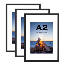 Black Wooden Picture Frame A2(42x59.4cm) with Mat,Set of 3, Mount for A3 Picture or Certificate,Wall Mountable