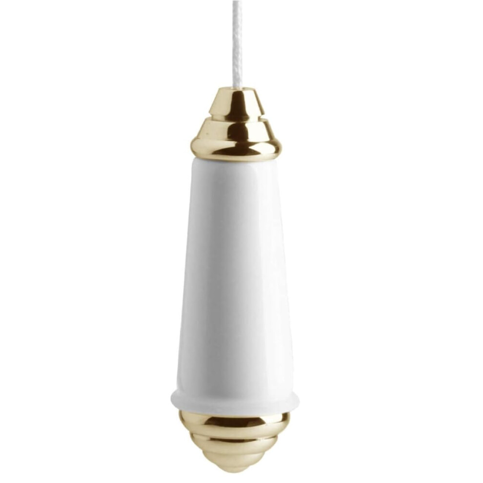 Harrington Marley Light/Gold/White Ceramic Cord Pull | Puller /Brass Finish Porcelain | Traditional Victorian Style Blind Bathroom Weight