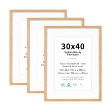 30x40 Picture Frame Set of 3, Display A4 with Mat or 30x40 without mat Images, Natural Wood Photo Frames for Wall Mounting Display