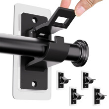 BelleVive Set of 4 Curtain Rod Holders No Drilling, Self-Adhesive Curtain Rod Brackets, No Hole, Multi-Purpose Curtain Rod Hooks Without Nails for