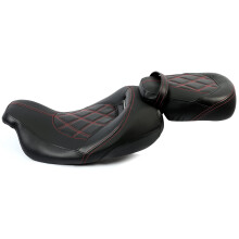 Low Profile Seat for Harley Davidson Touring 20092024 Road King Street Glide Black with Red Stitch