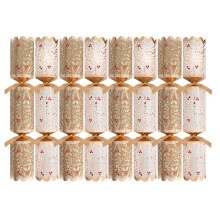 Pack of 8 Premium White Gold Holly Berry Christmas Crackers - 12.5" Metallic Festive Xmas Holiday Dinner Table Decorations - Novelty Fun Prizes Gifts