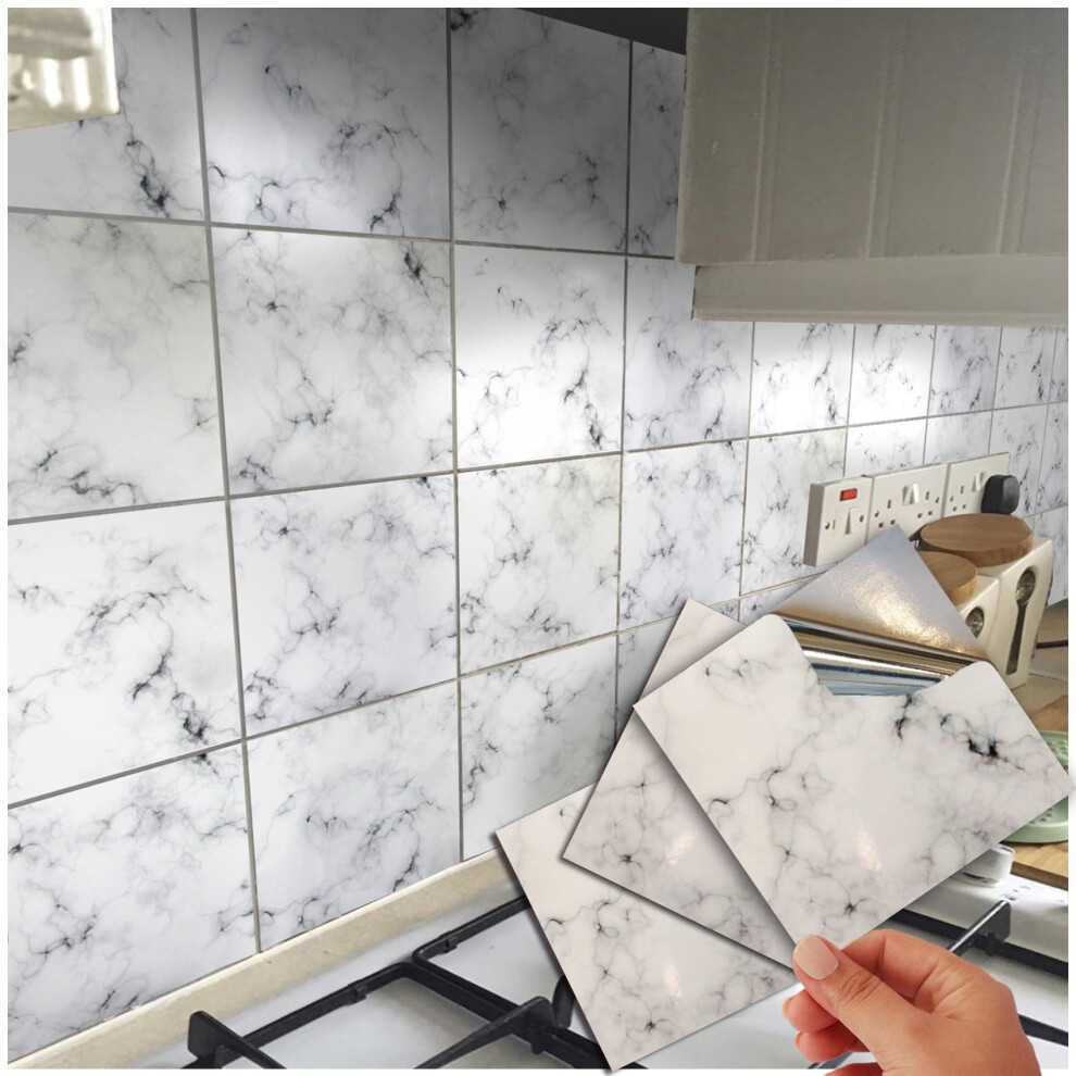 Marble Grey Black Tile Stickers Mosaic Tile Stickers Transfers Cover For 6X6 15X15cm Kitchen Bathroom Stick On Wall Peel N Stick Tile Decals (15X15cm 5051225123659