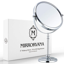 MIRRORVANA Large 10X Magnifying Makeup Mirror on Stand for Bedroom and Bathroom, Classic Free Standing Round Table Mirror with Double Sided 10X/1X