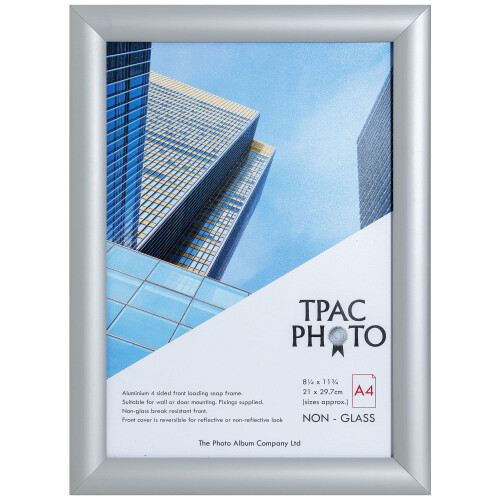 Hampton Frames A4 Snap Frame 21x30cm Silver Pack of 1, Acrylic Front, Front Loading, Break Resistant, Anti Reflective, Includes Fixing Kit, Easy
