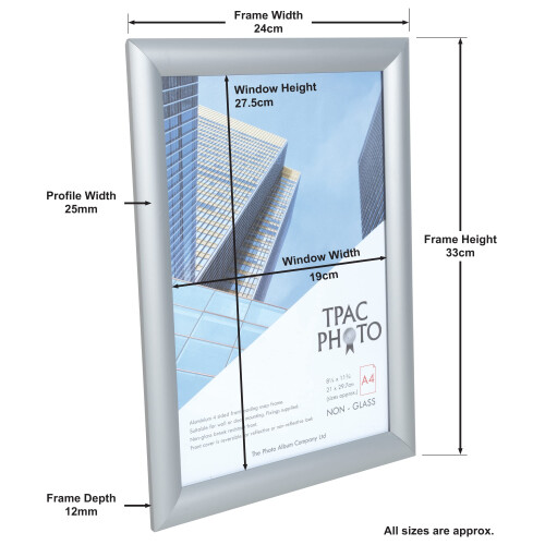 Hampton Frames A4 Snap Frame 21x30cm Silver Pack of 1, Acrylic Front, Front Loading, Break Resistant, Anti Reflective, Includes Fixing Kit, Easy 2