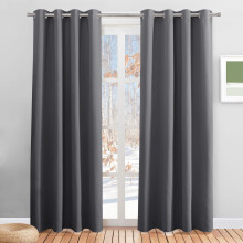 PONY DANCE Grey Window Blackout Curtains with Eyelet for Living Room, Thermal Insulates Energy Saving Curtains 90 Inch Drop Extra Long Drapes for Room