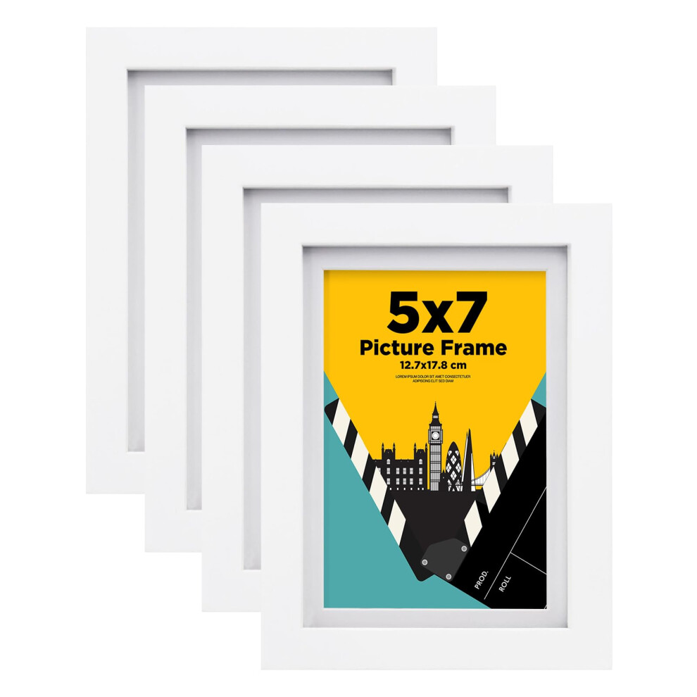 Egofine 7X5 Picture Frames Set Of 4, Solid Wood Frames With Acrylic Glass, Matted For 4X6 Inch, 7X5 Photo Frames For Tabletop And Wall Mounting,17.8 X 5051224523443