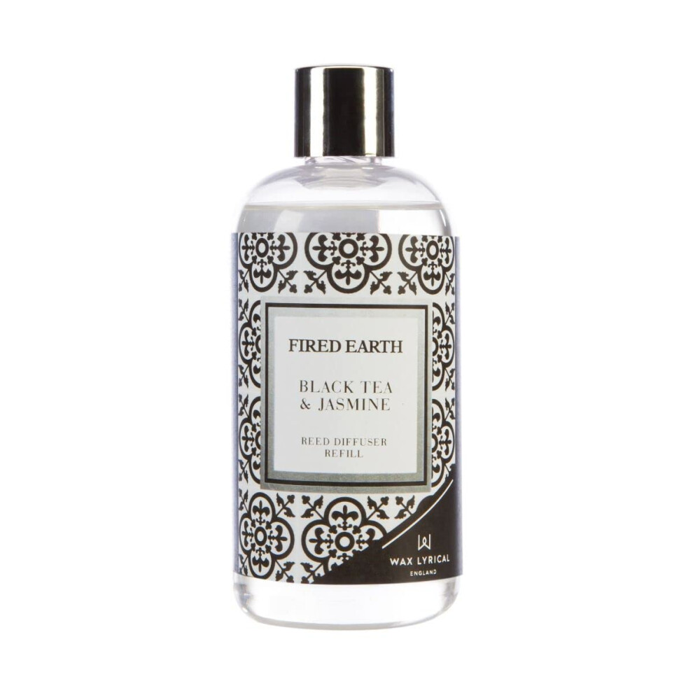 Wax Lyrical Fired Earth Tea & Jasmine Reed Diffuser Refill - 200Ml | Sophisticated Fragrance With Jasmine, Tea, & Spices | Made In England Black