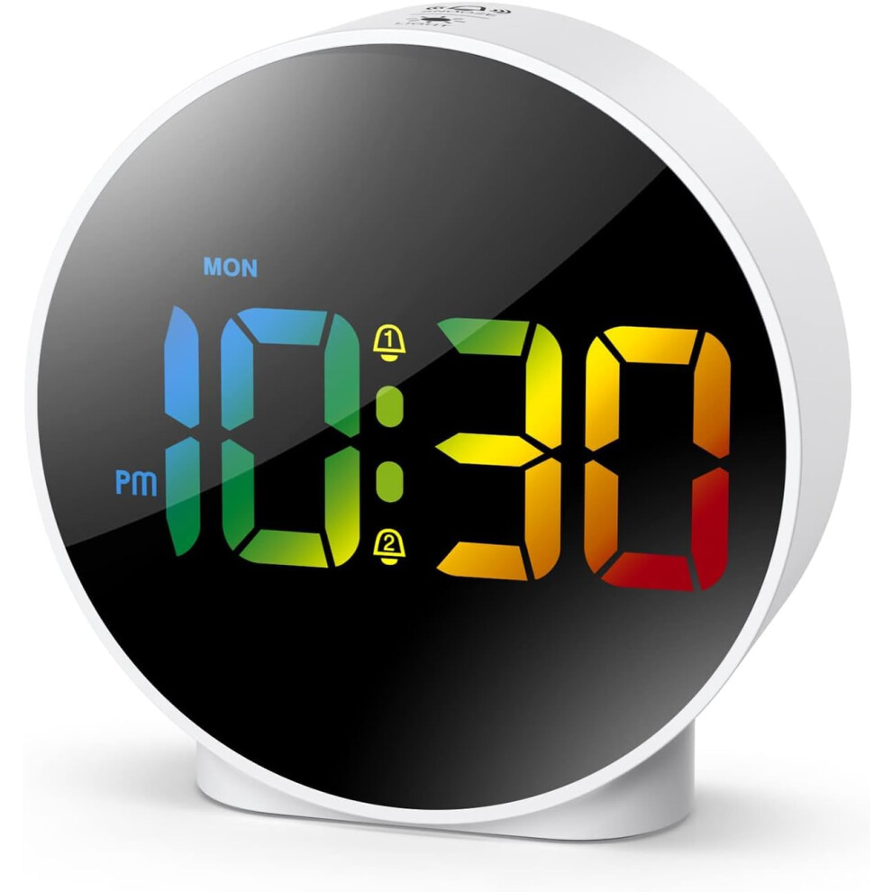 Newest Digital Alarm Clock, Alarm Clocks Bedside With Colorful Curved Led Display, Battery/Usb Powered Digital Clock With Snooze, 4-Level Oqimax