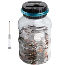 Digital Coin Bank, Jeowoqao Coin Counting Jar with LCD Display, 1.8L Large Capacity Piggy Bank Coin Counter Money Jar for UK Coins, Electronic Saving