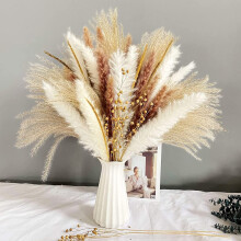 90Pcs Natural Dried Pampas Grass Bouquet for Home Decor - Fluffy Artificial Phragmites Dried Flowers - DIY Boho Plant for Floral Arrangements and