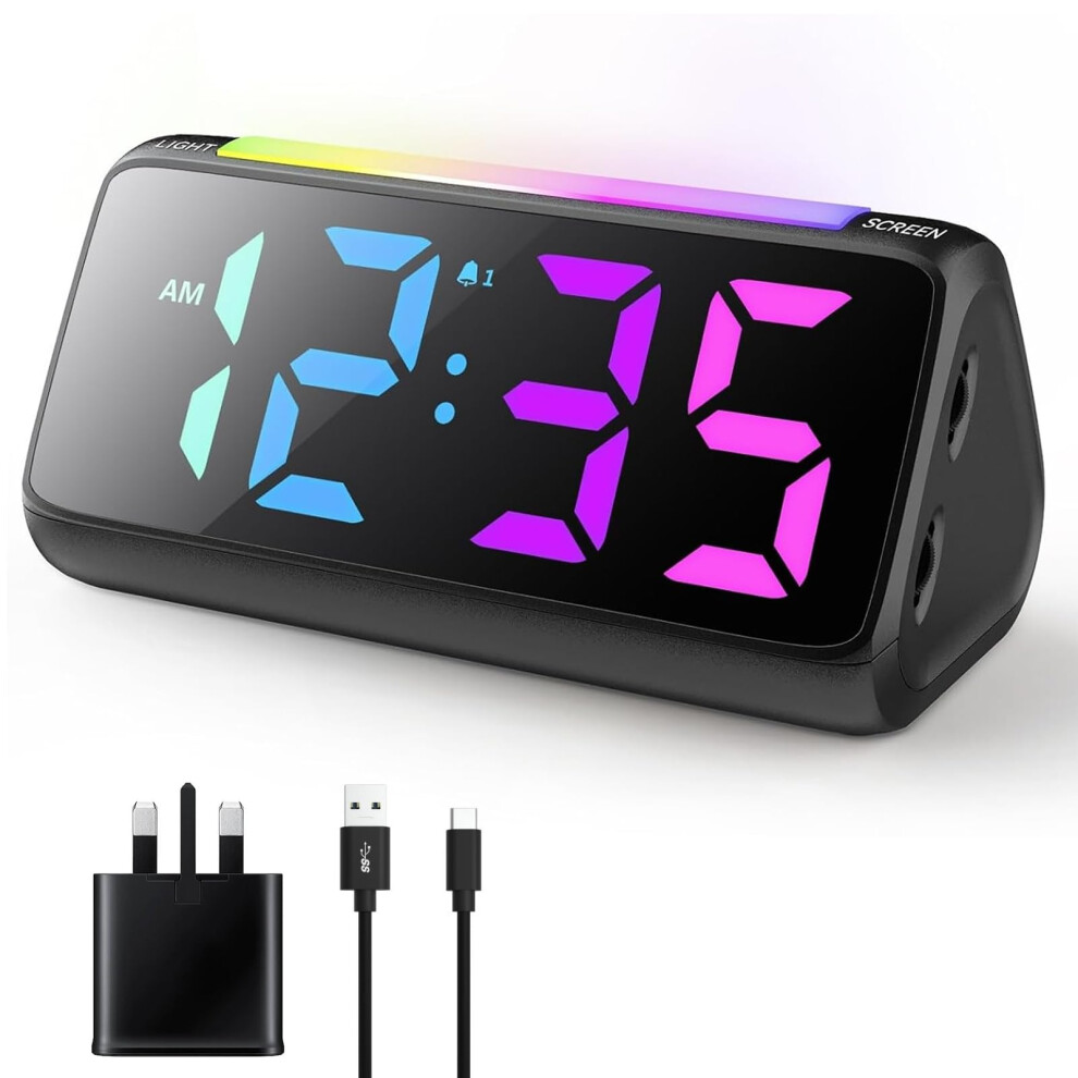 Alarm Clocks Bedside, Digital Clock For Bedroom, Kids Alarm Clock With Rgb Nightlight, Large Digits, Full Range Brightness Dimmer, Snooze, Dual Netzu