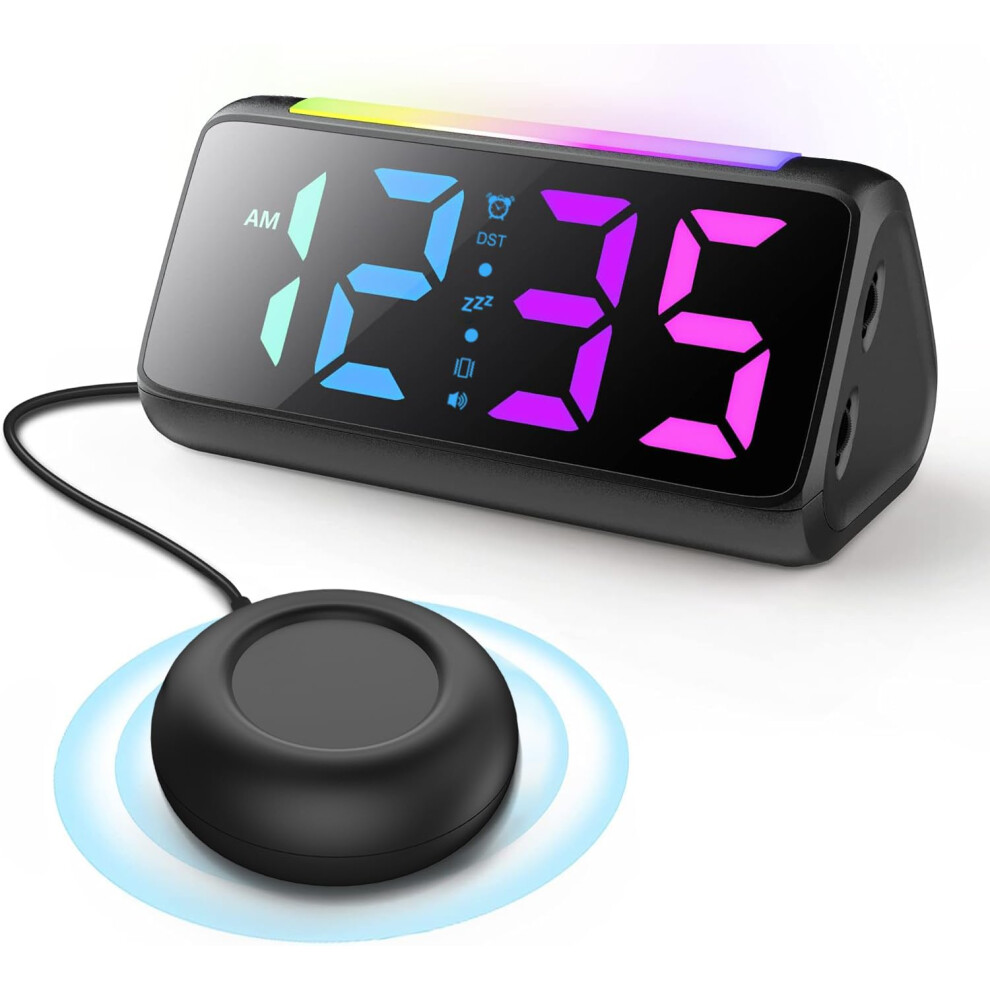 Loud Alarm Clock For Heavy Sleepers, Vibrating Alarm Clocks With Bed Shaker, Night Rgb Display, Brightness Dimmer, Vibration Alarm Clock Light Netzu