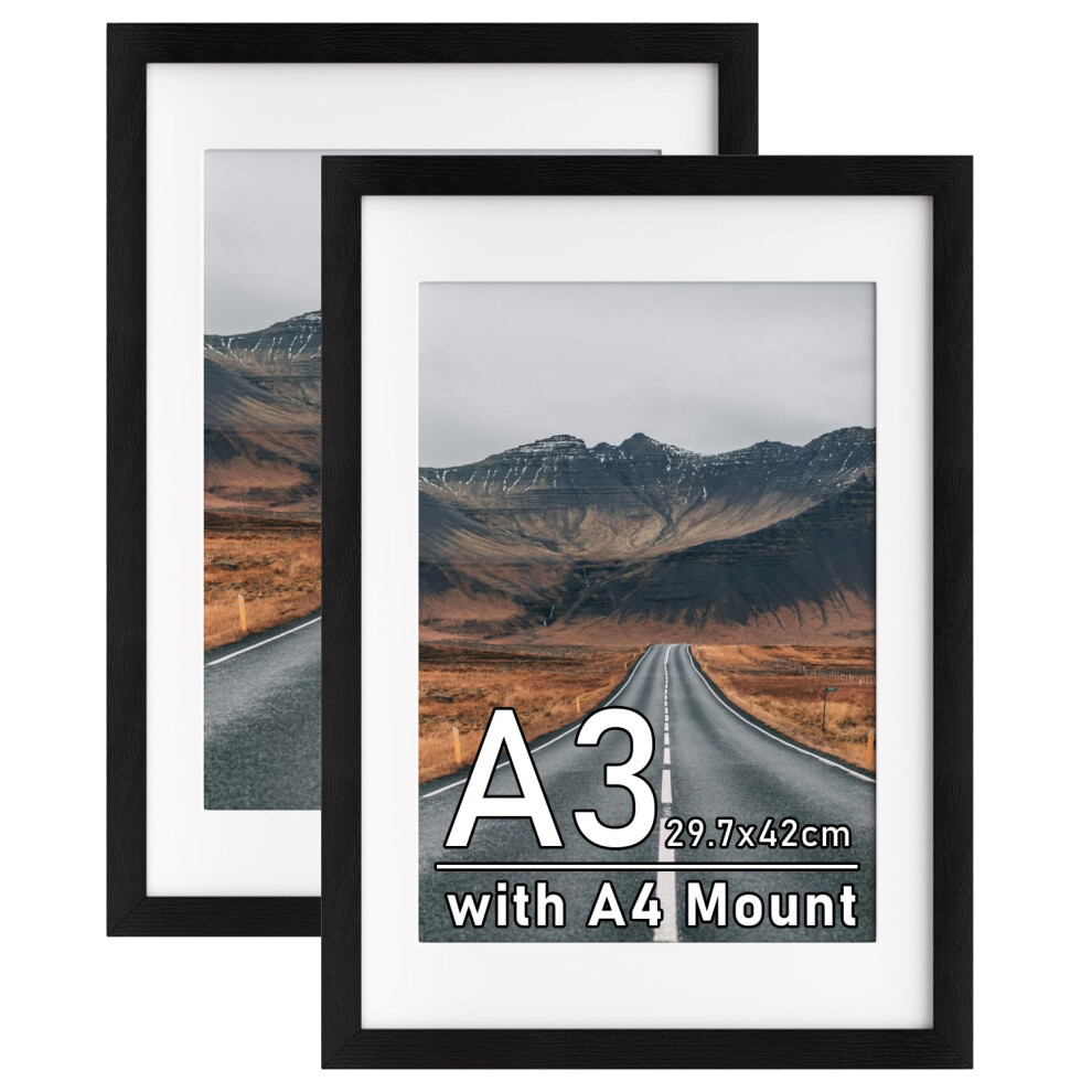 Zueyunstoo A3 Picture Frame With Mount, 2 Pack Poster Frame, Elegent 29.7X42cm Photo Frames For, Wall Mounting Horizontally Or Vertically Black 5051222777626