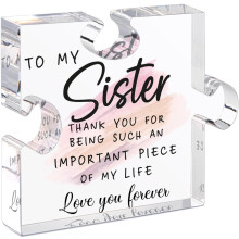 Tillskuch Cute Sister Gifts- Puzzle Shaped Acrylic Plaque with Gift Box - Sister Presents for Birthday, Thanksgiving Day, Christmas -Sister Gifts from