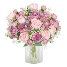 SOMYTING Peony Artificial Flowers, Faux Peony Bouquet 2 Bundles Silk Peonies Bouquets Fake Peonies Artificial Flowers Peonies Bouquet for Wedding