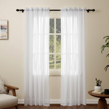 Pacok White Voile Curtains, 90 Drop 2 Panels Net Curtain for Windows, Rod Pocket Sheer Curtain Panel Voile Curtains for Living Room Kitcken Bedroom