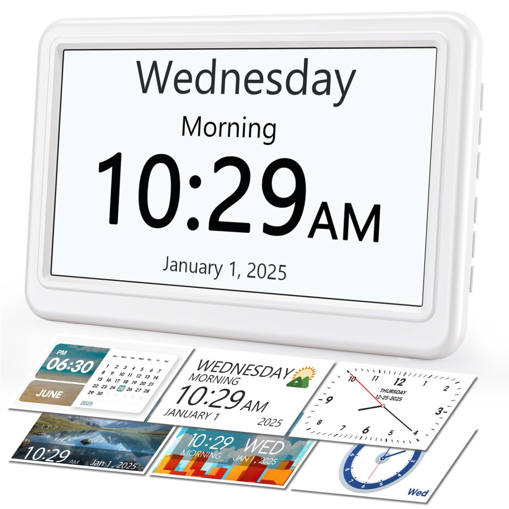 Dementia Clocks For Seniors, 7" Digital Clock With 12 Themes 20 Custom Alarms & 18 Ringtones, Auto-Dimmer, Bedside Clock With Days Dates And Rocam