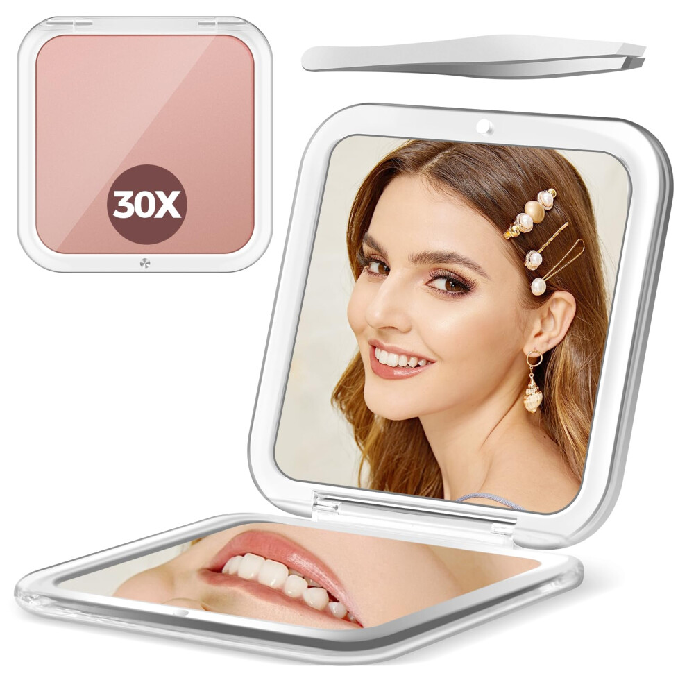 Momokuba Compact Mirror, 30X Magnifying Mirror For Purses, Small Makeup Mirror With 1X/30X Magnification, Portable Travel Mirror For Women, Rose