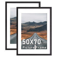 2 Pack 70x50cm Picture Frames with A2 Mount, Black 50x70cm Photo Frames, Poster Frame with Safe Perspex Front, Wall Mounting