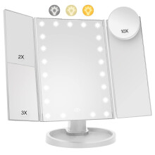 Lighted Makeup Mirror with 22 LED Lights, Dual Power Supply 1x/2x/3x/10x Magnifying Touch Screen Dimmable Mirror, 180 Degree Adjustable Angle, Travel