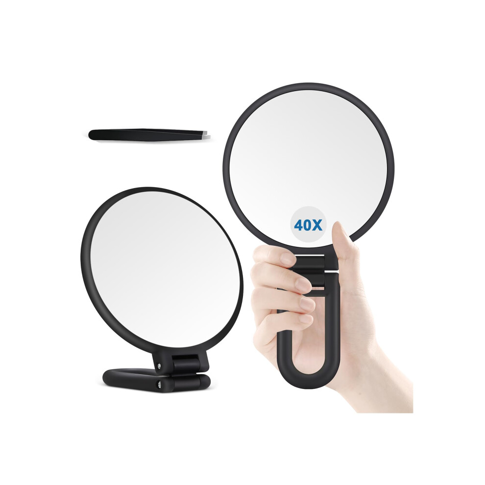 Miyadiva 40X Magnifying Mirror, Hand Mirror For Makeup, Double Sided With 40X/1X Magnification, Travel Essential, Portable Foldable For Desktop And
