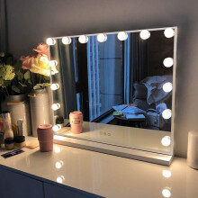 FENCHILIN Hollywood Vanity Cosmetic Mirror For Makeup with Lights, Type-C and USB Output Port, 15 Bulbs 3 Lighting Modes Tabletop and Wall Mounted