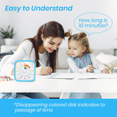 Yunbaoit Rainbow Disk Visual Timer with Protective Case, 60 Minute Countdown Timer for Kids and Adults, Silent Time Management Tool(Blue Rainbow) 1