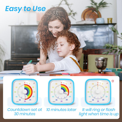 Yunbaoit Rainbow Disk Visual Timer with Protective Case, 60 Minute Countdown Timer for Kids and Adults, Silent Time Management Tool(Blue Rainbow) 2