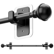 ENJOYBASICS No Drill Black Curtain Poles 68-132cm, Extendable Adhesive Curtain Rod with 2 Brackets, Telescopic Shower Rail, No Screws Curtain Pole for