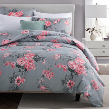 MOONLIGHT20015 Super King Duvet Set Soft Printed Luxury Bedding Sets Brushed Microfiber Duvet Covers with Pillowcases (Grey Bouquet 260x220 CM)