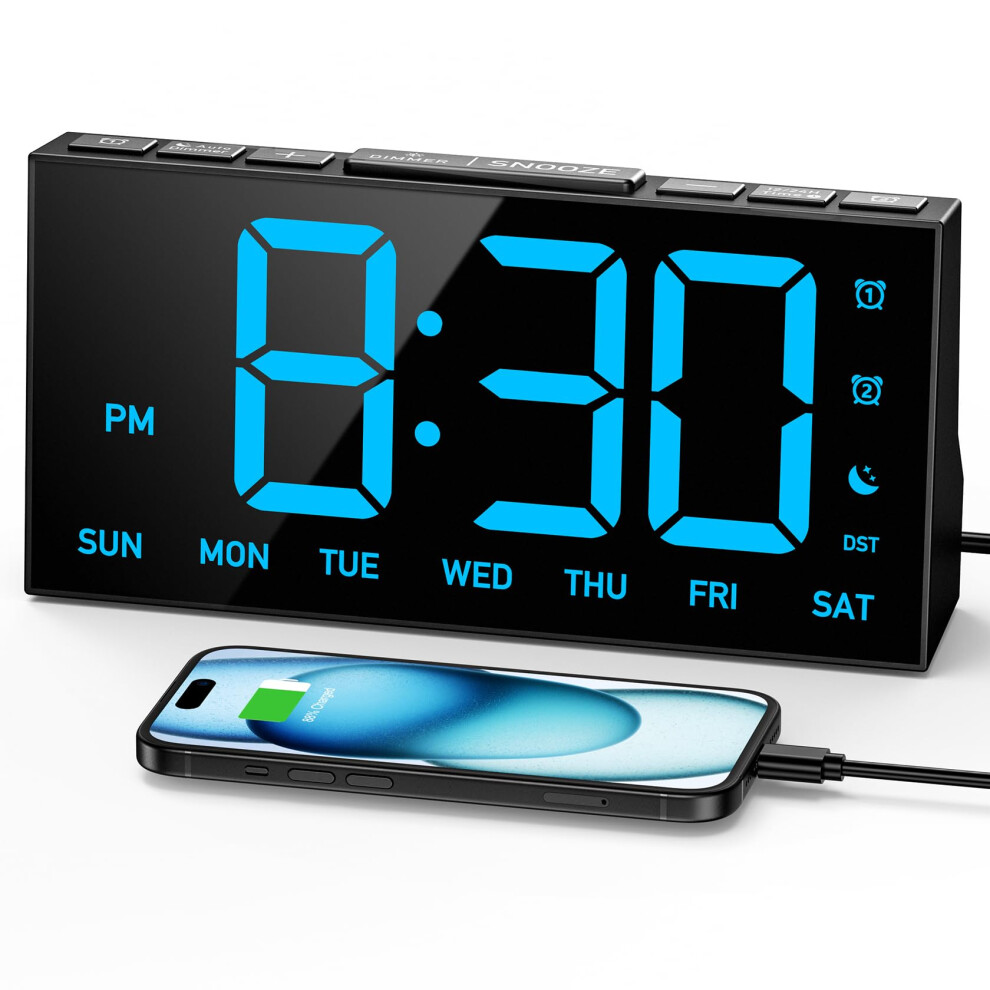 Goloza Digital Alarm Clocks For Bedrooms, Digital Clock With 4 Level Brightness +Off, Dual Customizable Alarms, Usb Port, Power-Off Memory, Snooze,