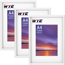 wyewye A4 Frame 3 Pack, 21x29.7 cm Wood Picture Frames with Stand, Tabletop or Wall Hanging, A4 White Frame with A5 Mount, Document Frame with