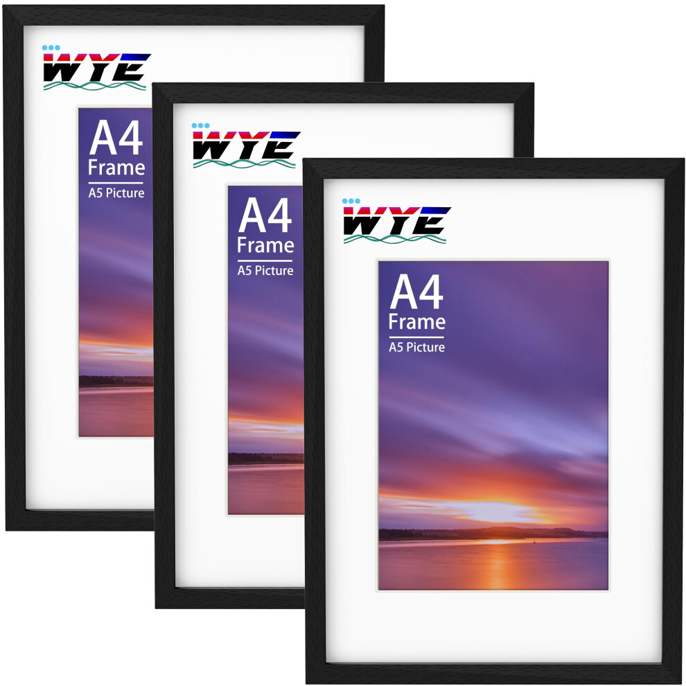 Wyewye A4 Frame 3 Pack, 21X29.7 Cm Wood Picture Frames With Stand, Tabletop Or Wall Hanging, A4 Frame With A5 Mount, Document Frame With Black 5051222785898