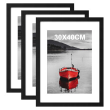 Hiyzaun 30x40cm Picture Frame, Pack of 3 Black 12x16 Picture Frames with Wood Grain, Elegant 16x12 inch Photo Frames, Wall Mounted