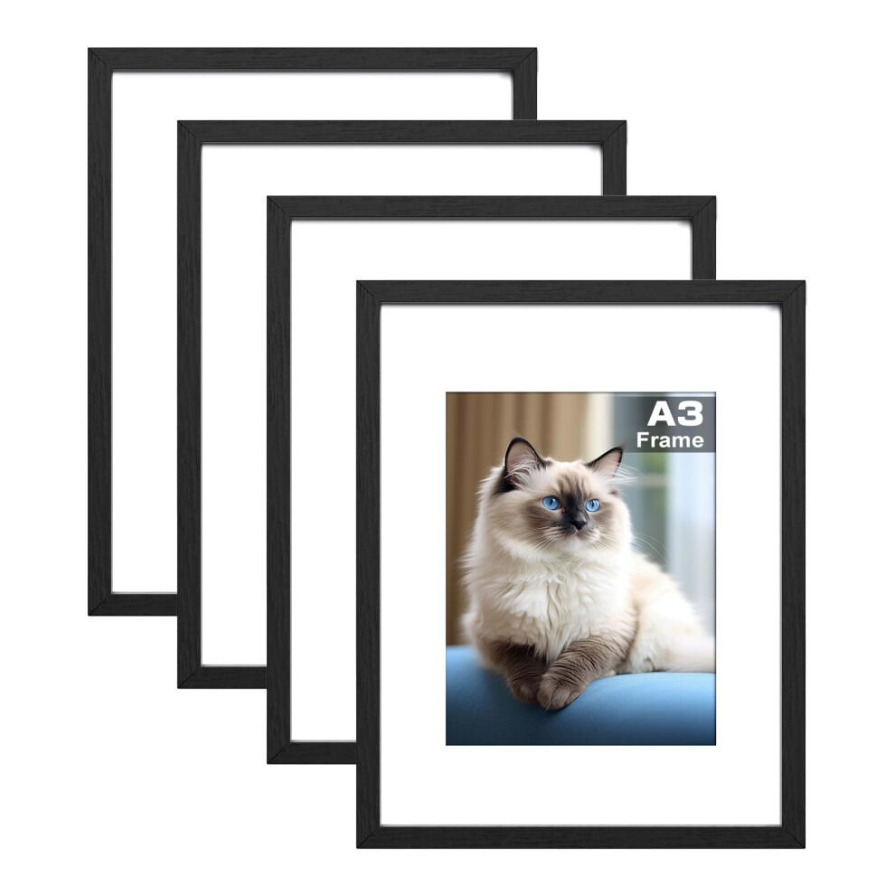 Run Helix A3 Picture Frame 4 Pack A3 Frame 42 X 29.7Cm A3 Photo Poster Frame With A4 Mount Wall Mounting Black 5051224547814