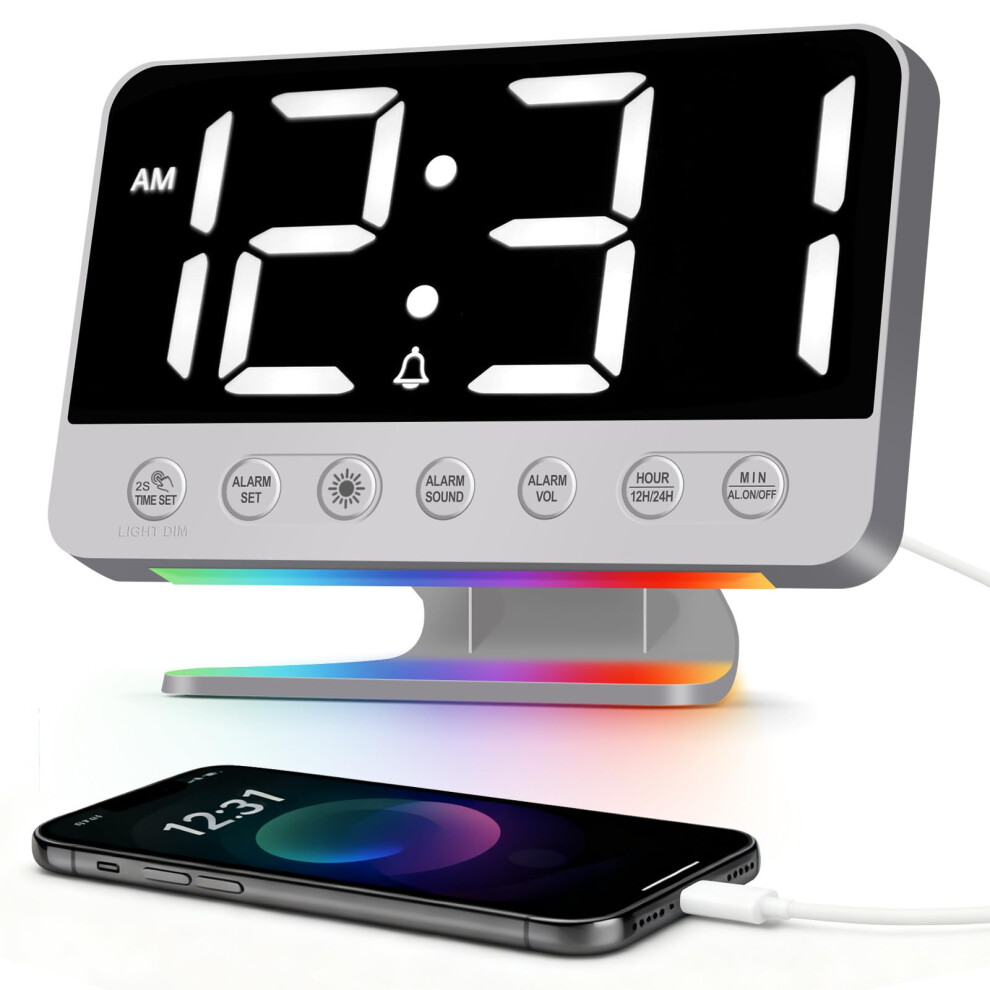 Venchin Digital Alarm Clocks Bedside: Loud Alarm Clock For Heavy Sleepers, Snooze, Usb Port, Adjustable Brightness/Volume, Mains Powered, 12/24Hr,