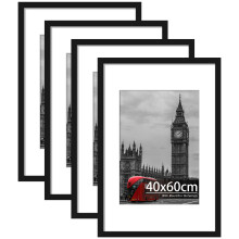 Tinkeps 4 Pack 40x60cm Black Picture Frame, Engineered Wood and Plexiglass, 40x60 Frame with Mount for A3 Prints, Photos, and Posters, Wall Mountable