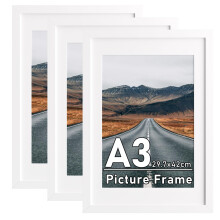 A3 Picture Frame with A4 Mount, 3 Pack White A3 Poster Frames, 29.7x42cm Photo Frames with Safe Perspex Front, Wall Mounting