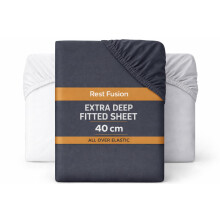 Rest Fusion Deep Fitted Sheet ? 40cm Extra Deep Pocket ? Fully Elastic ? Soft Brushed Microfibre ? Wrinkle, Shrink & Fade Resistant ? Easy Care ? Bed