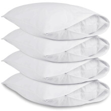 Pillow Protectors Pack of 4 Cotton , White, Pillow Case Covers Zipped, Soft Anti-Allergy Cotton Pillowcase Protection ? 48 X 74 cm