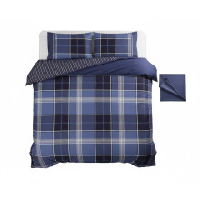 Rapport Home Argyle Tartan Check Double Duvet Cover Set - Reversible Blue Bedding with two Pillowcases - Durable Polycotton Quilt Cover 200x200cm