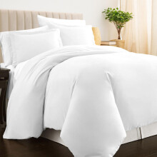 PIZUNA 100% Cotton Double Duvet Cover Set White, 400 Thread Count Long Staple Cotton Duvet Cover 200x200cm, Sateen Weave Quilt Cover with Button