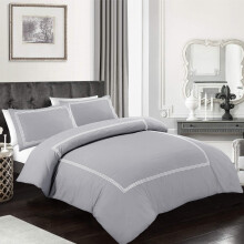 My home store Embroidered Duvet Cover Hotel Quality 200TC Bedding Set Soft Breathable 100% Poly Cotton Quilt Cover with 2 Pillowcases (Grey, Double)