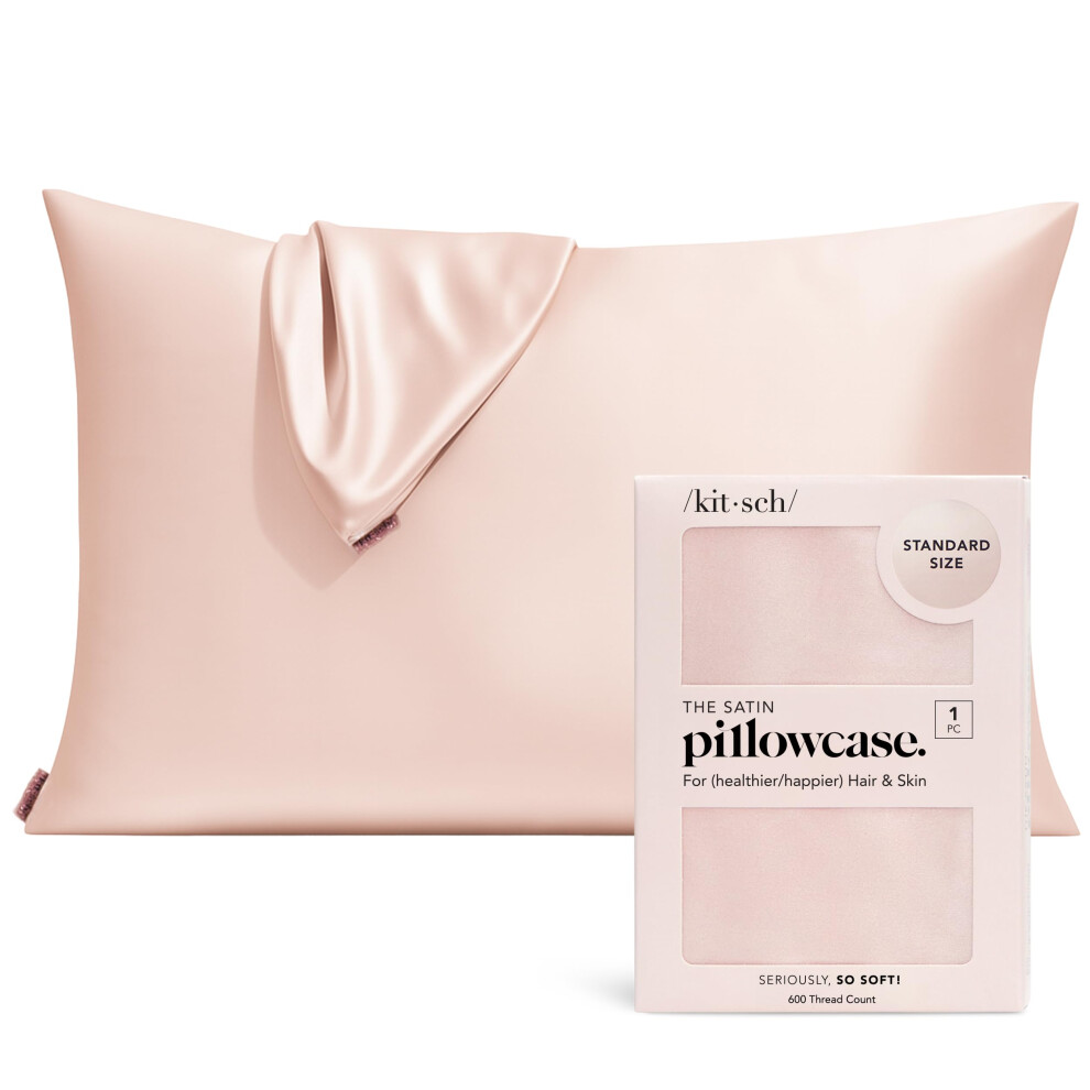 Kitsch Satin Pillowcase With Zipper For Hair & Skin, Softer Than Silk Pillow Cases Queen, Smooth Pillow Covers, Machine Washable, Wrinkle-Free,