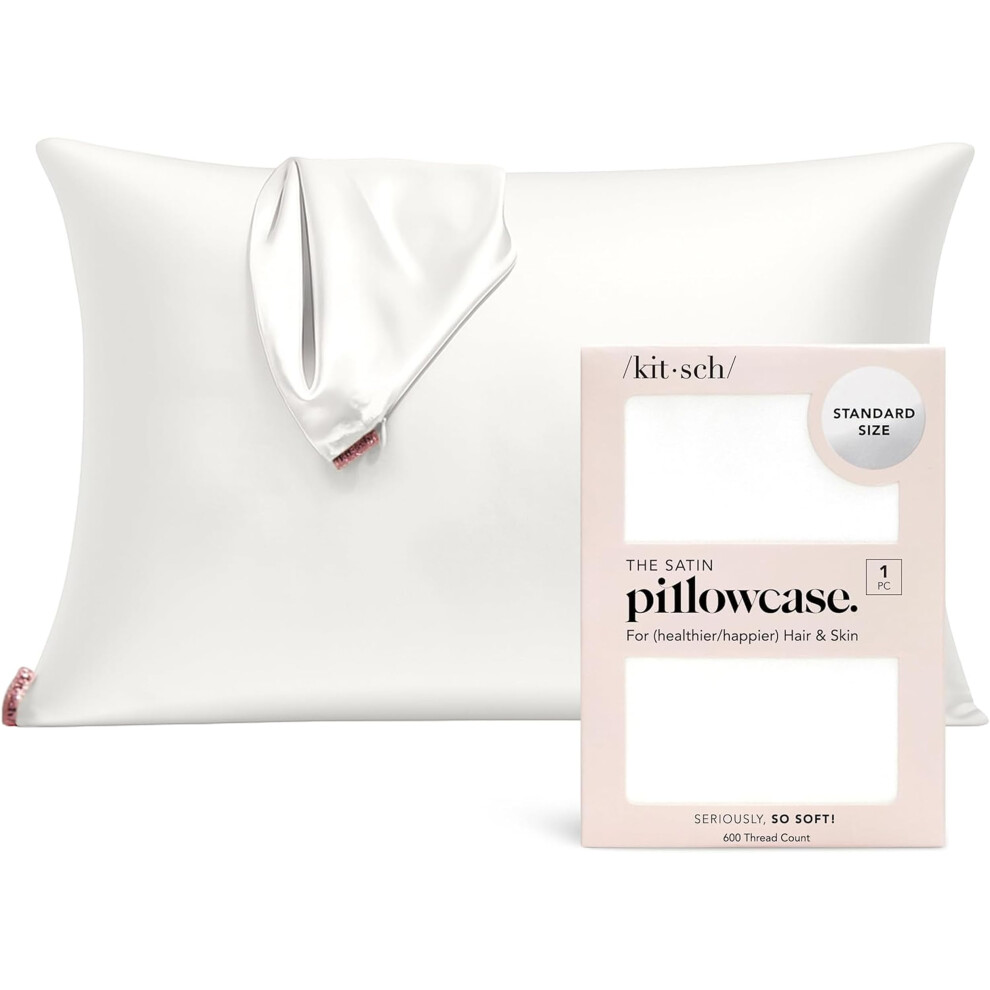 Kitsch Satin Pillowcase With Zipper For Hair & Skin, Softer Than Silk Pillow Cases Standard Size, Wrinkle-Free, Smooth And Cooling Satin Pillow